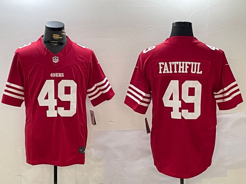 Men San Francisco 49ers #49 Faithful Red Three generations 2024 Nike Vapor Limited NFL Jersey style 5